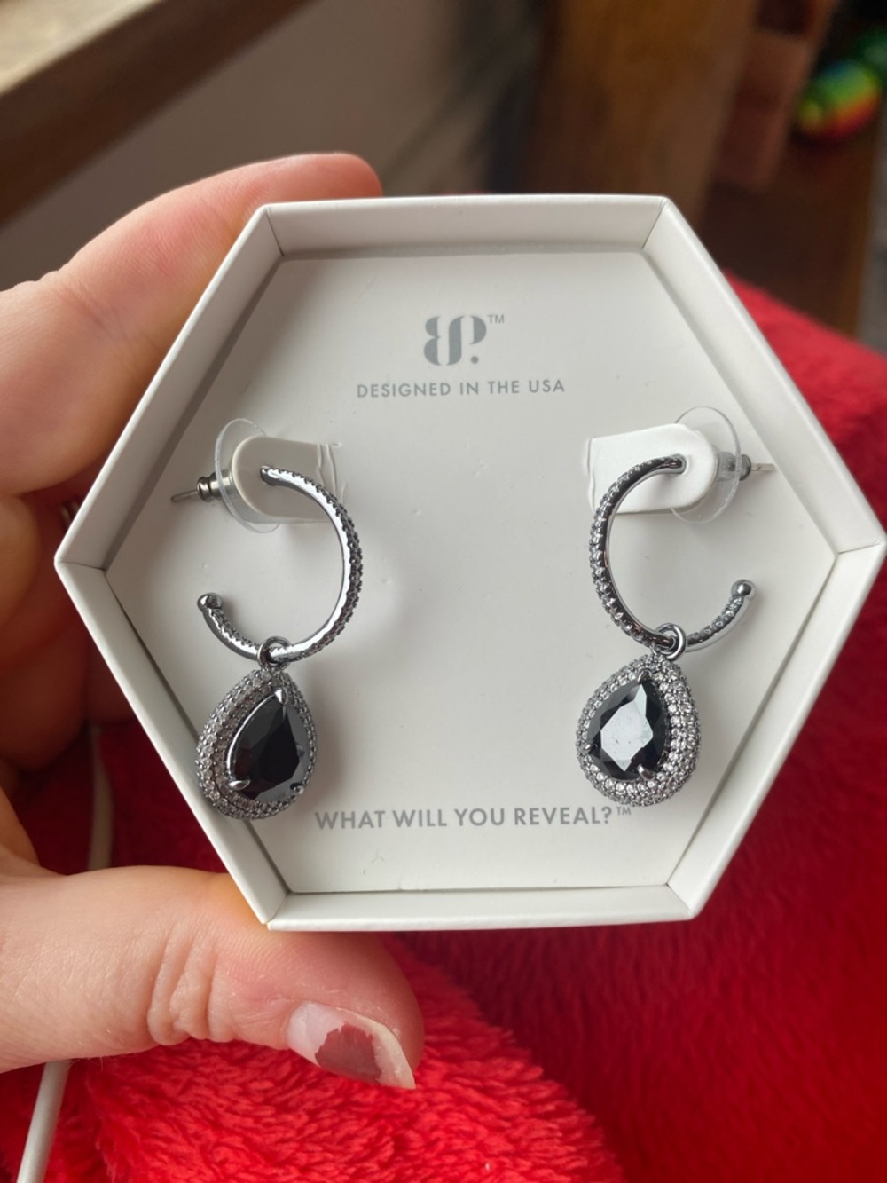 Bomb Party Black Teardrop Crystal Hoop Earrings